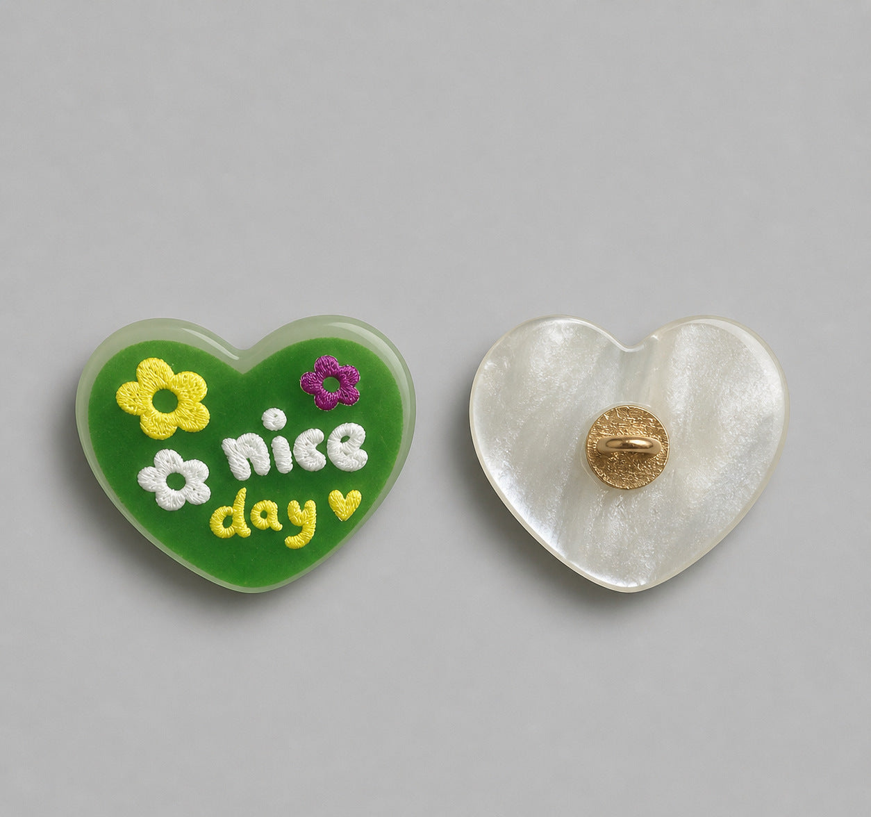 3D Embroidered Resin Heart-Shape Colorful Buttons for Kids Clothing 15pcs