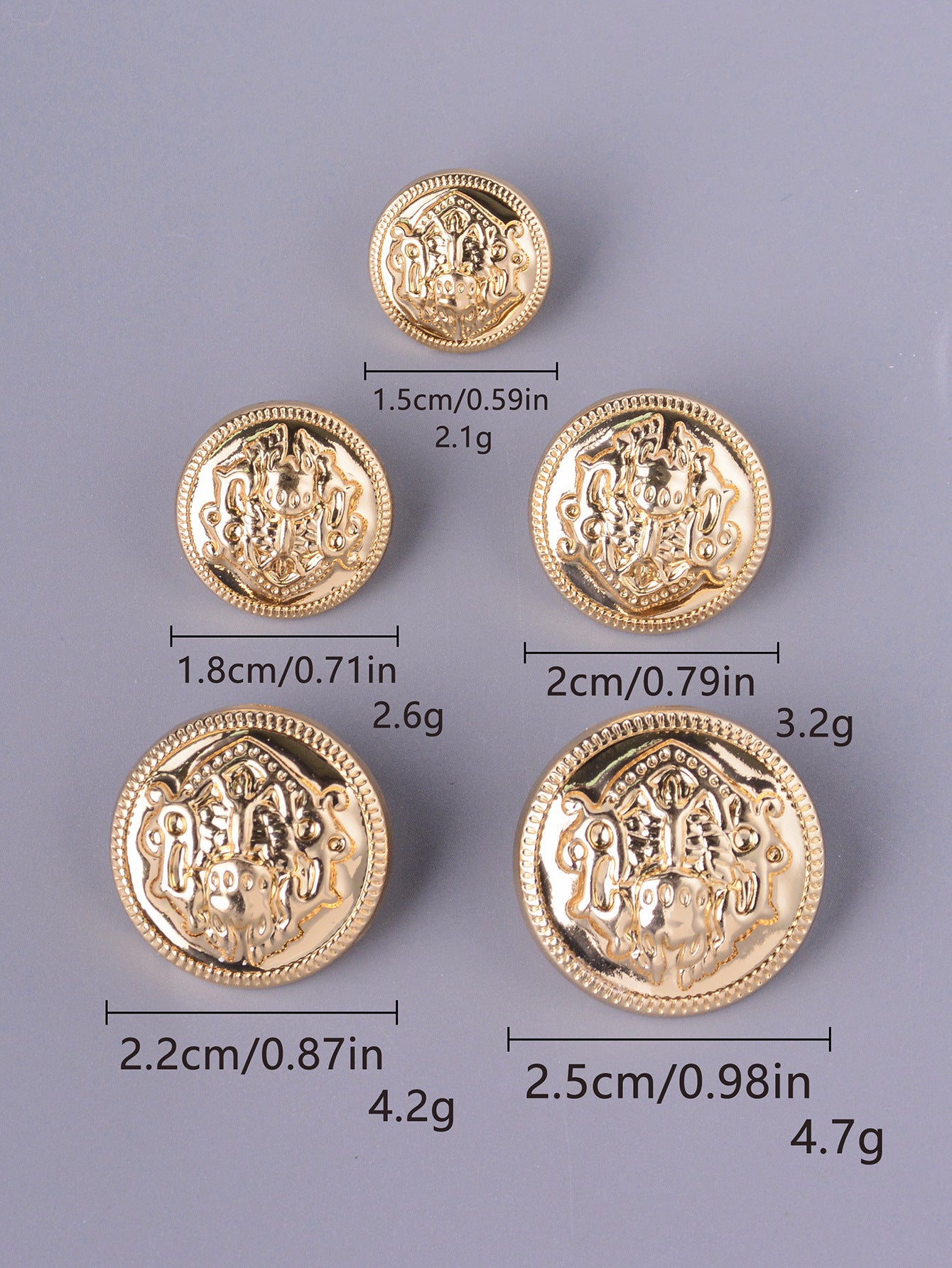 British Style Embossed Decorative Metal Shank Buttons 30pcs Mixed Size