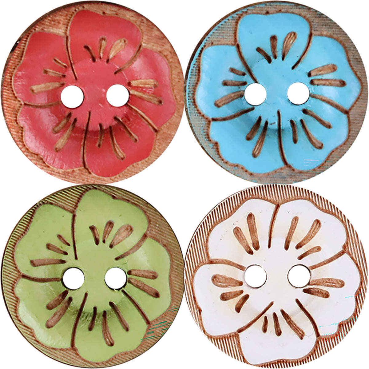 Vintage Floral Pattern Round 2-Hole Wood Buttons – Set of 30