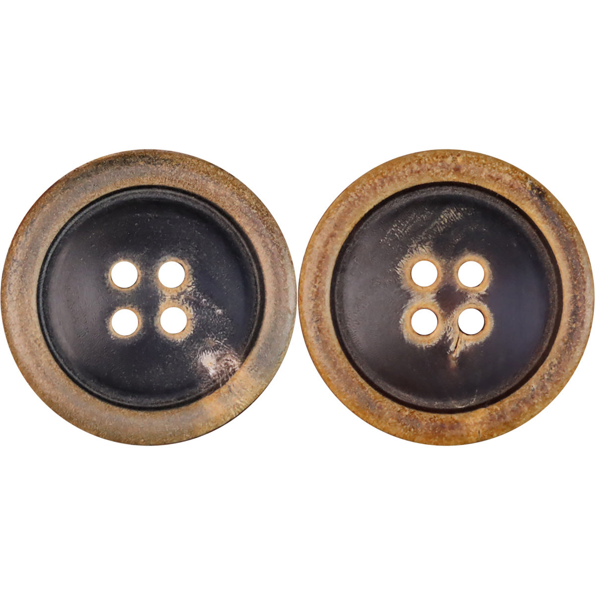 Round Edge Burnished Horn Buttons 4-Hole Coat Buttons – Pack of 20