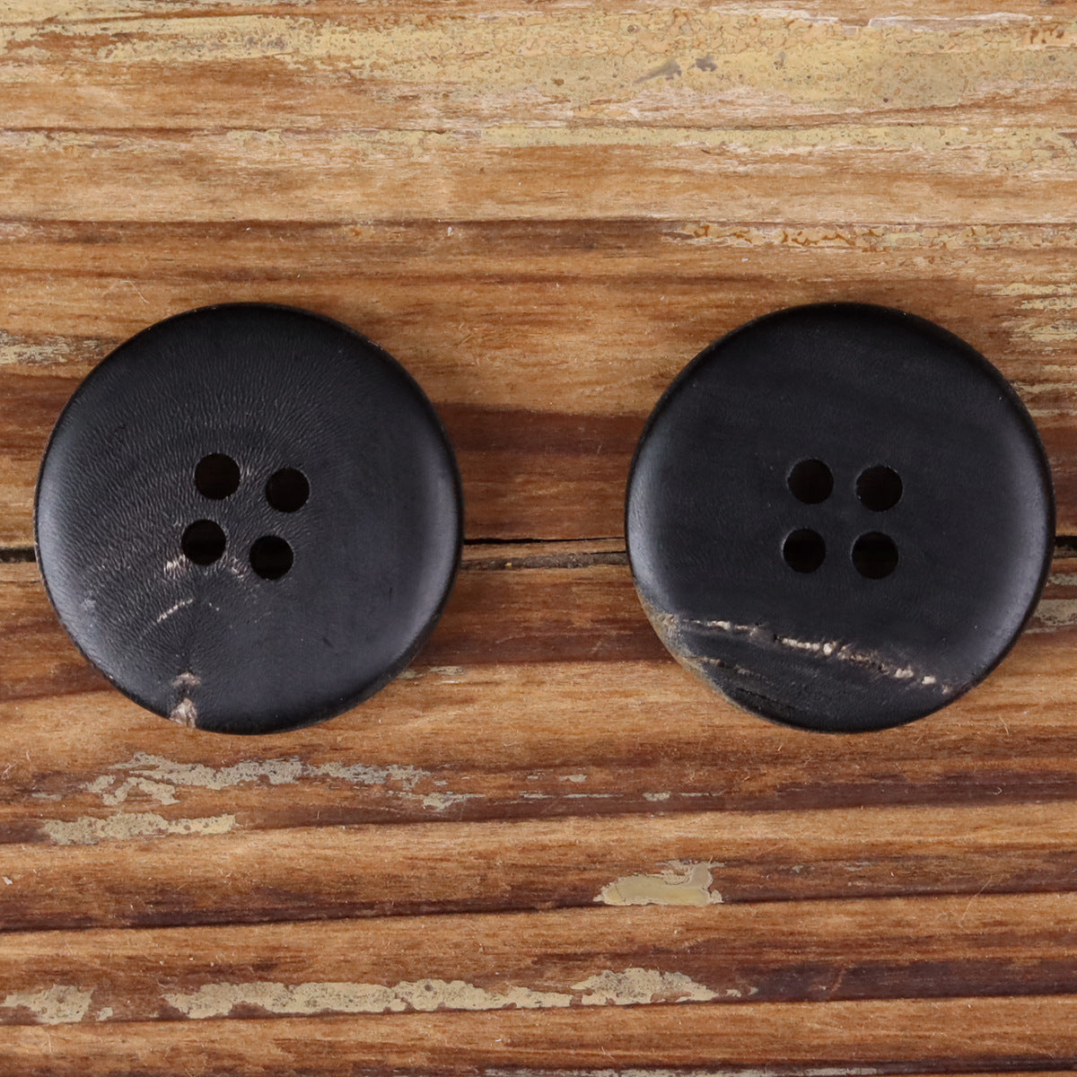 Black Charred Natural Buffalo Horn Round 4-Hole Plum Blossom Texture Buttons – Set of 20