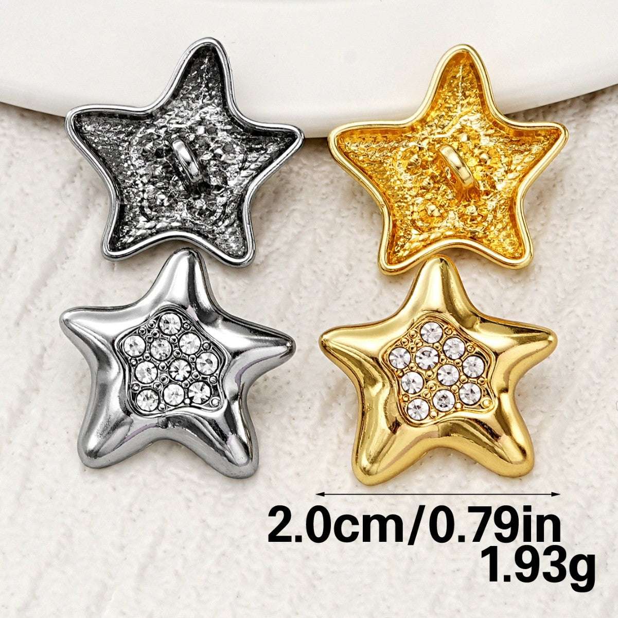 Rhinestone Star-Shaped Metal Shank Buttons for Coats Hats Shoes 20pcs