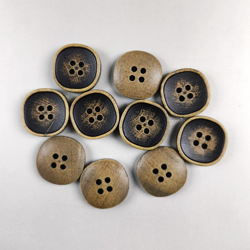 Brown Natural Wood Vintage Square Concave 4-Hole Buttons – Set of 40