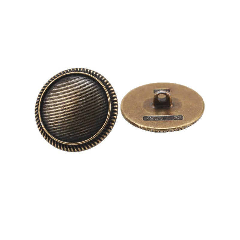 Antique bronze round shank buttons, striped face detail, metal sewing buttons (20 pcs)