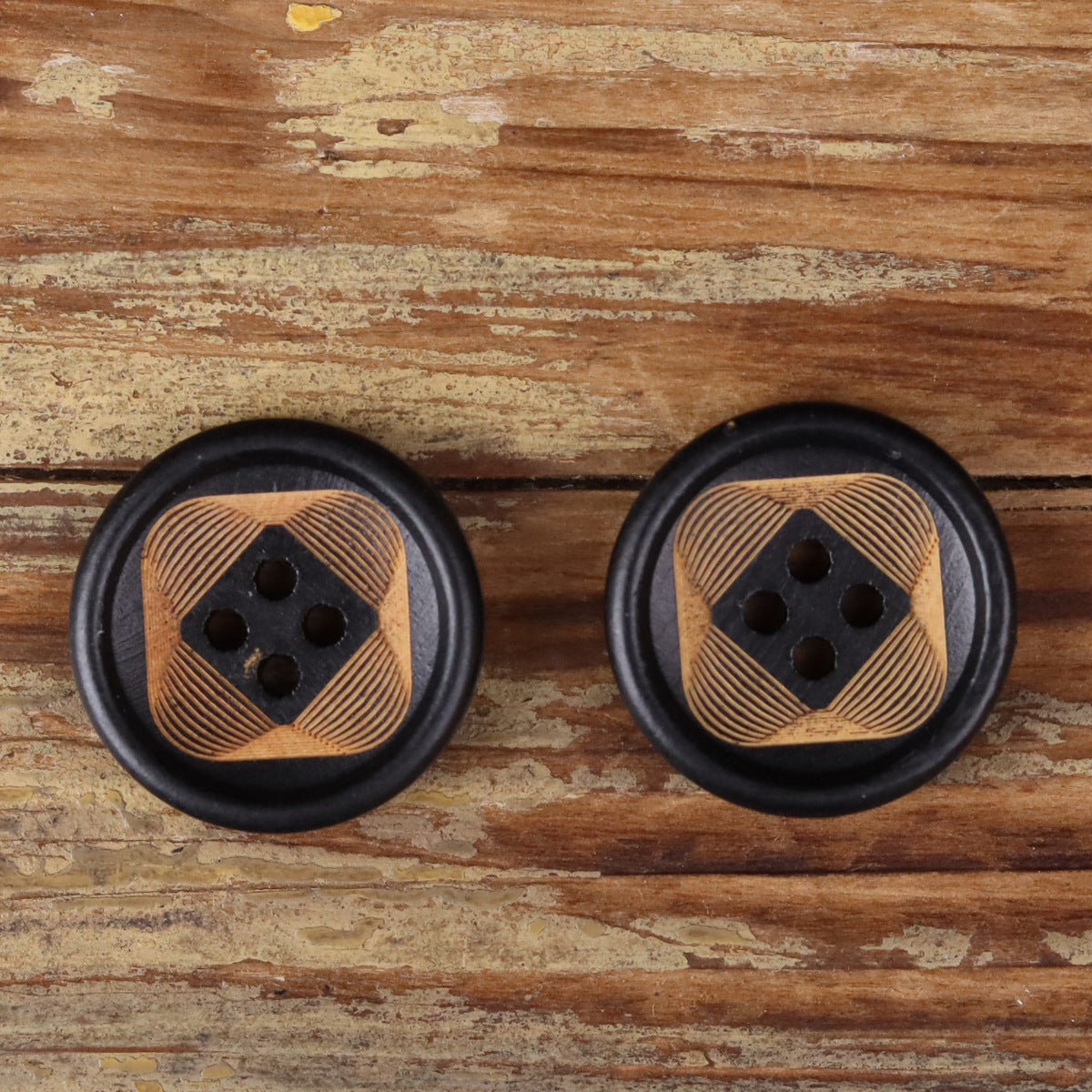 Black Round Wood 4-Hole Decorative Buttons 30pcs for Coats Cardigans Crafts