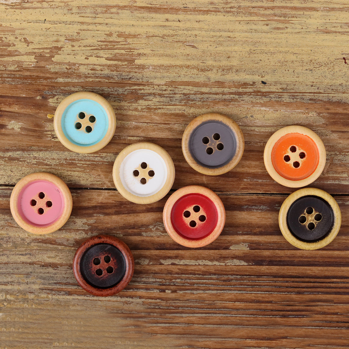Dopamine Color Series Round 4-Hole Wood Buttons – Set of 30