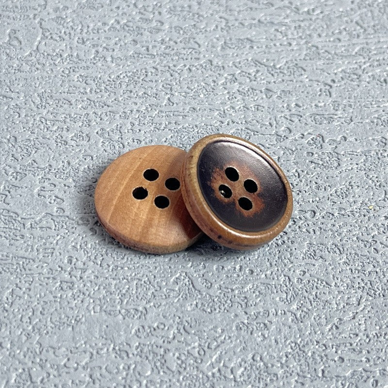 Brown Natural Wood Vintage 4-Hole Buttons – Set of 40