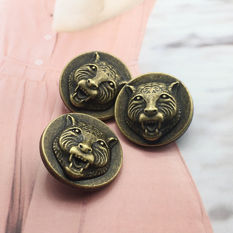 25mm Bronze Round Tiger Head Metal Shank Decorative Buttons 20pcs