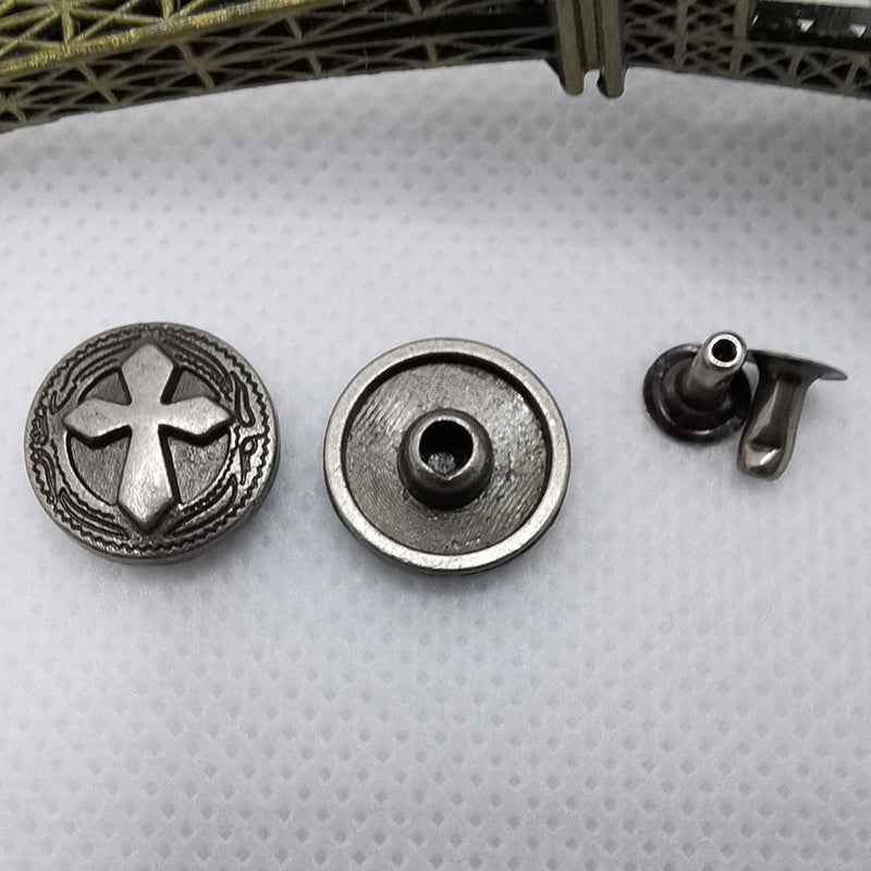 Vintage Silver Round Cross Rivet Stud Buttons for Retro Jeans