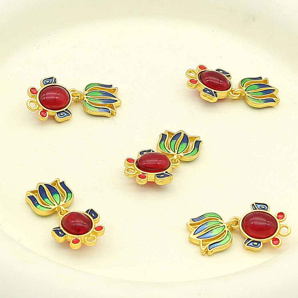 21x13mm Chinese Style Goldfish-Shaped Metal Decorative Buttons 6pcs