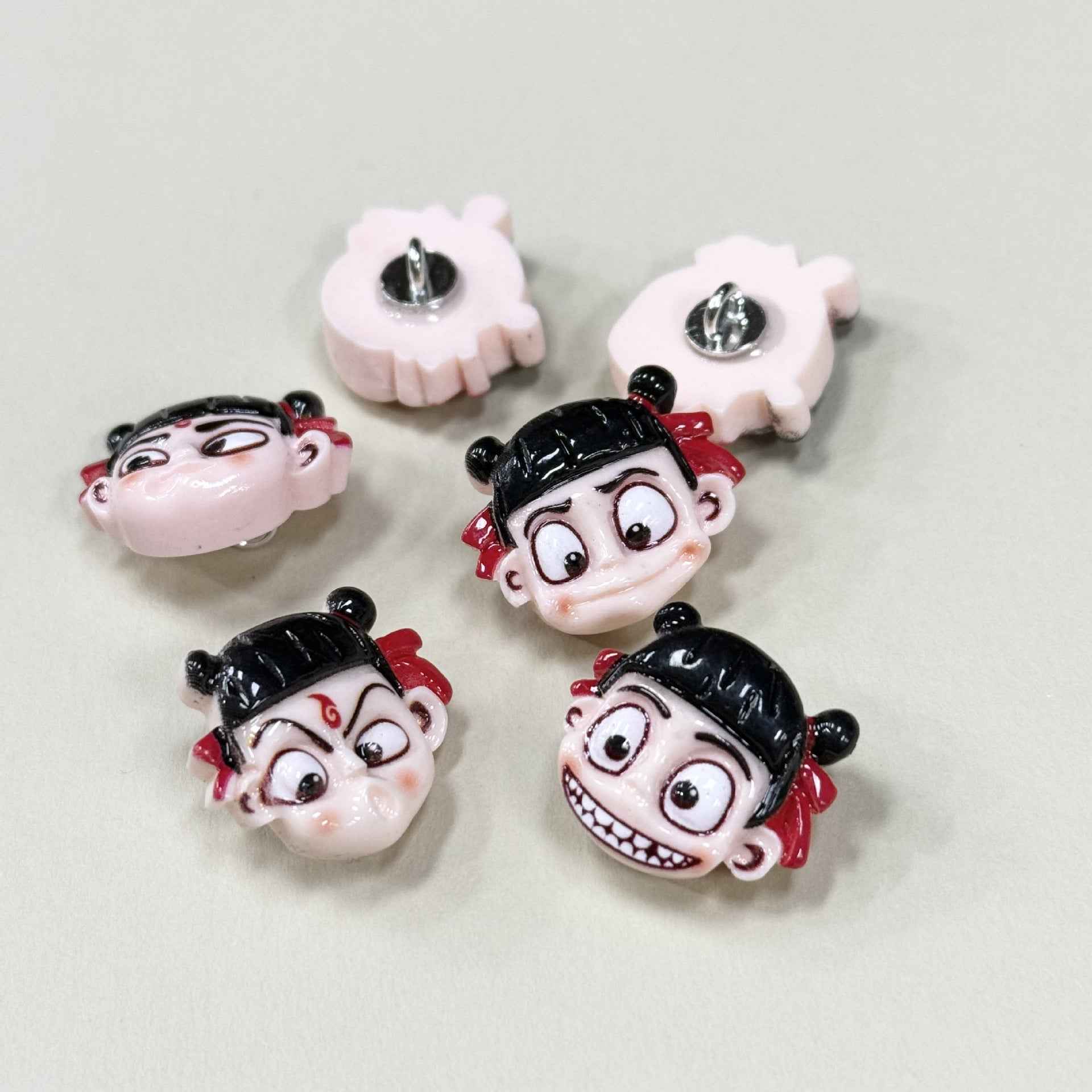 20MM Nezha Cartoon Six Emoji Plastic Metal Shank Buttons 30 Pack