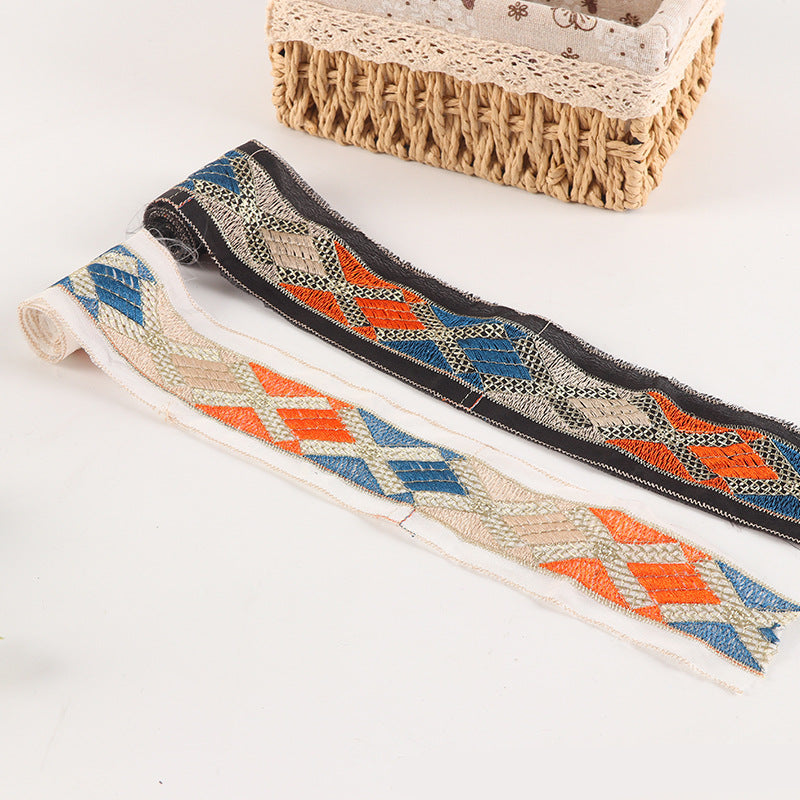 6cm Wide Mesh Lace Trim with X-Shaped Diamond Embroidery 10 Yards