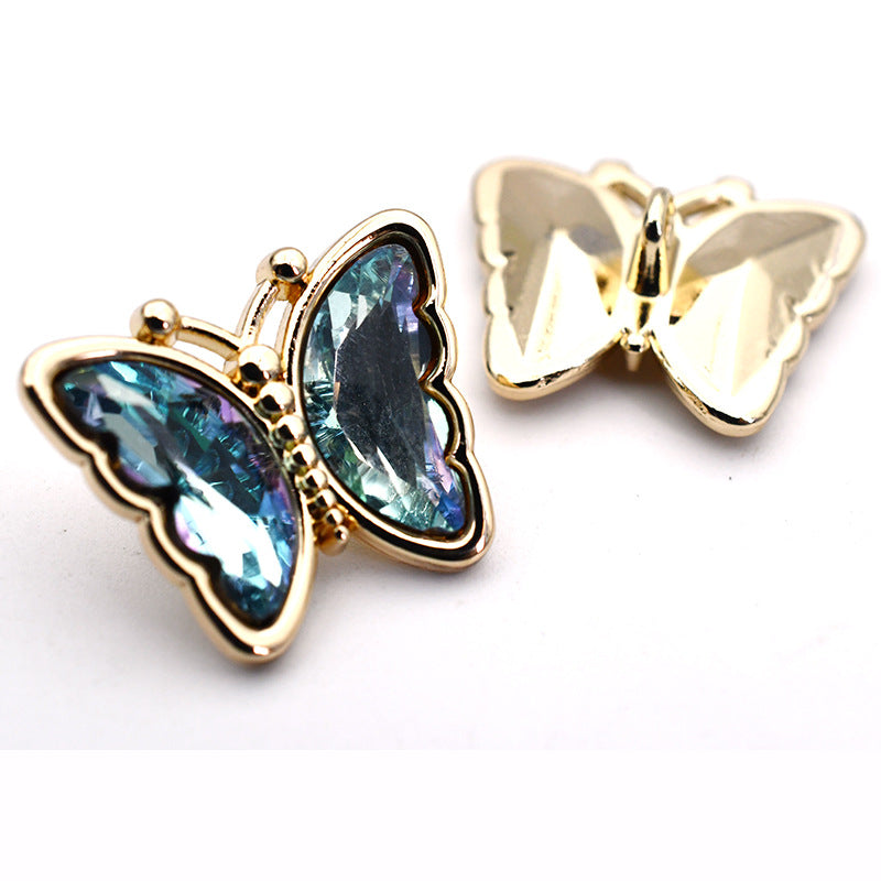 Boutons en métal avec cristal de zircon en verre en forme de papillon pour tops 10pcs