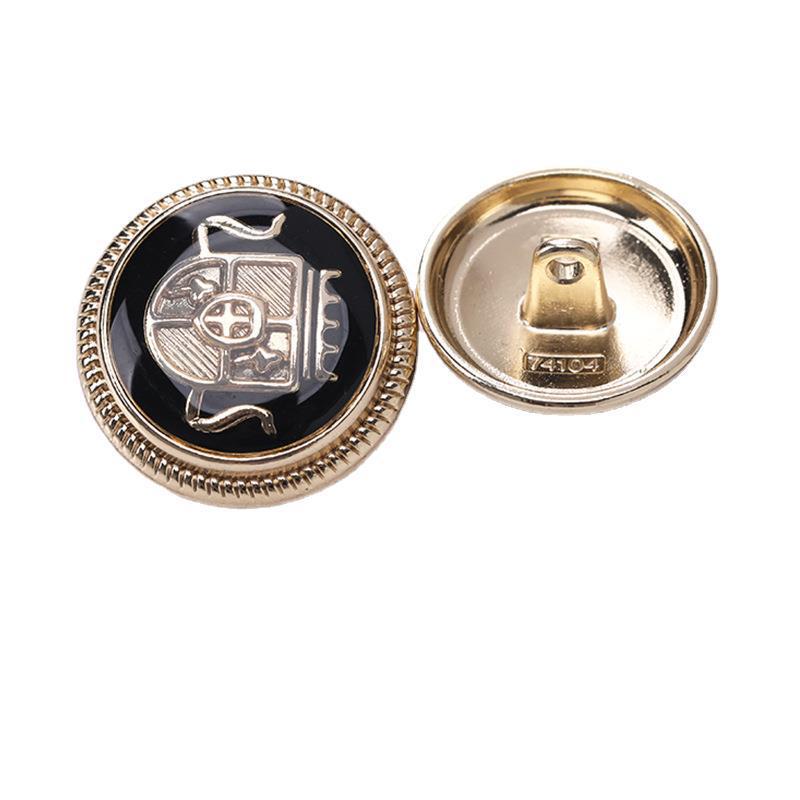 Round Crown Black Enamel Metal Shank Buttons – 20Pcs (Gold / Silver)