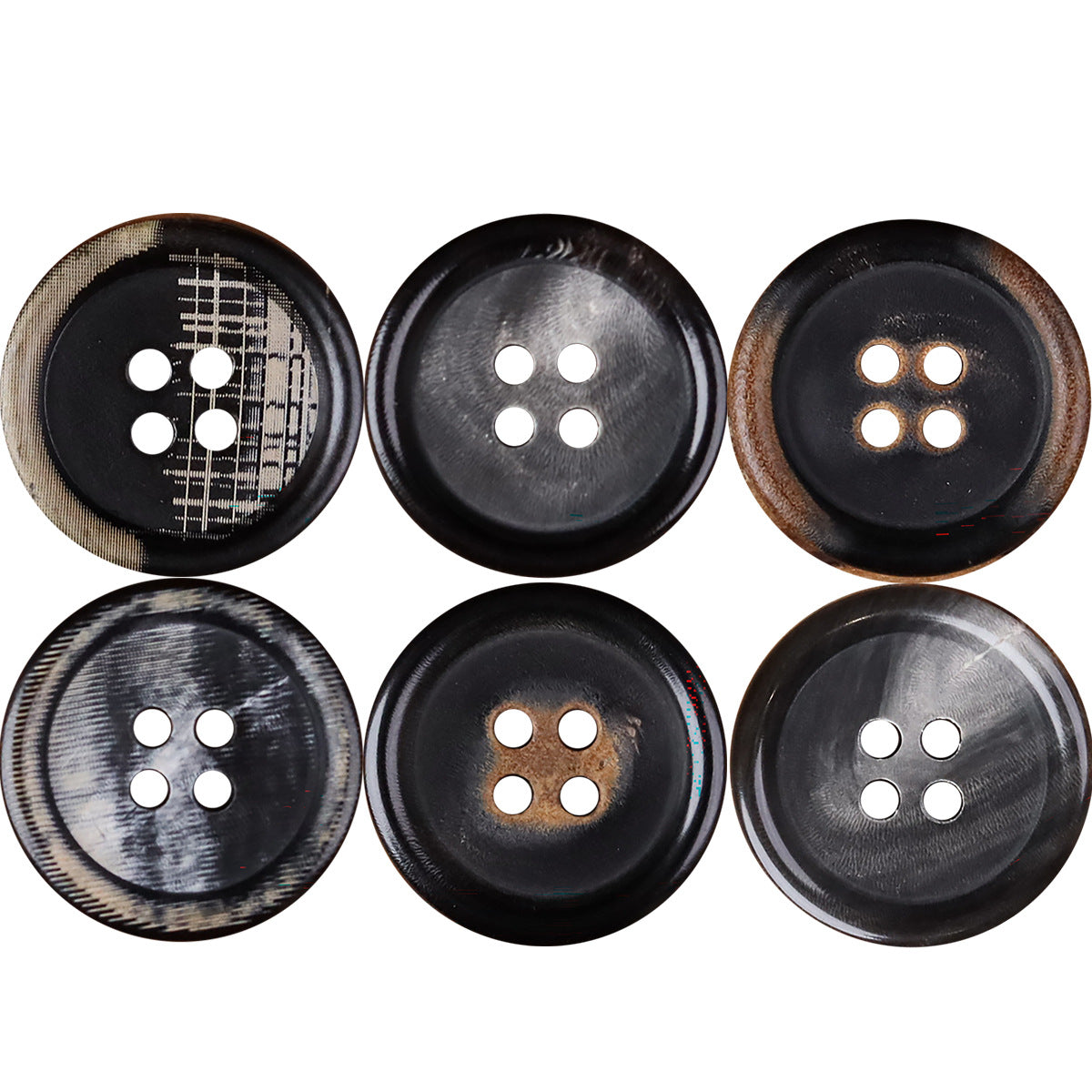 Black Natural Handmade Horn Buttons 4-Hole for Coat & Jacket | Pack of 20