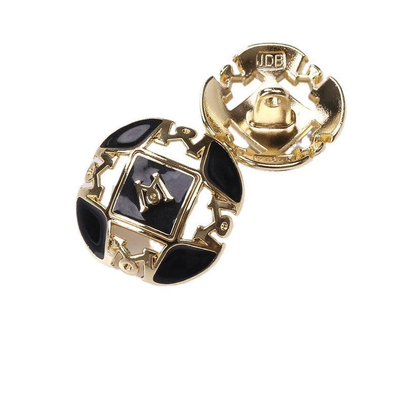 Letter M Black & White Enamel Metal Shank Buttons – 20Pcs