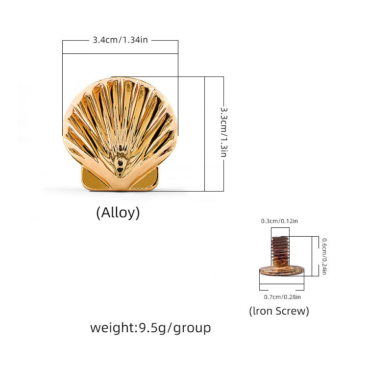 Rose Gold Shell Rivet Stud 33x34mm, scalloped shell cap with screw back