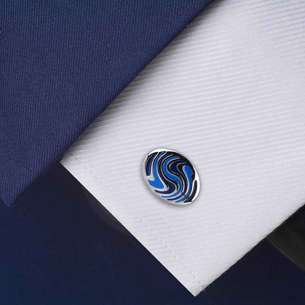 Oval Blue Floral Resin Cufflinks