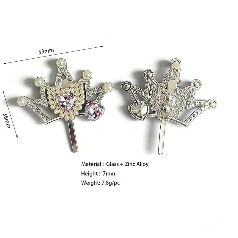 Pearl and rhinestone crown star shoe buckle clips, pink center stone