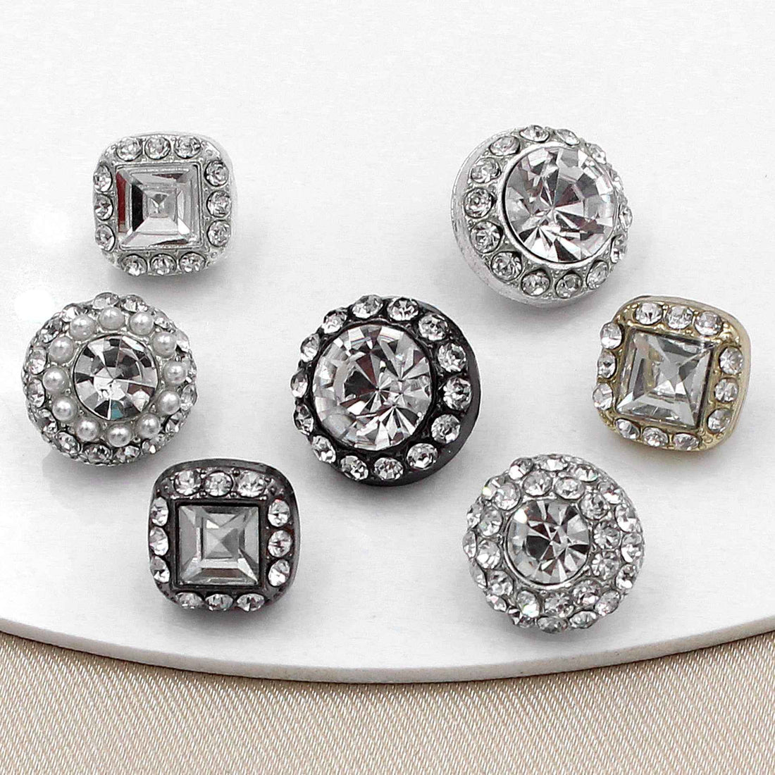 Round Square Crystal Glass Shank Buttons Alloy with Rhinestone 20pcs