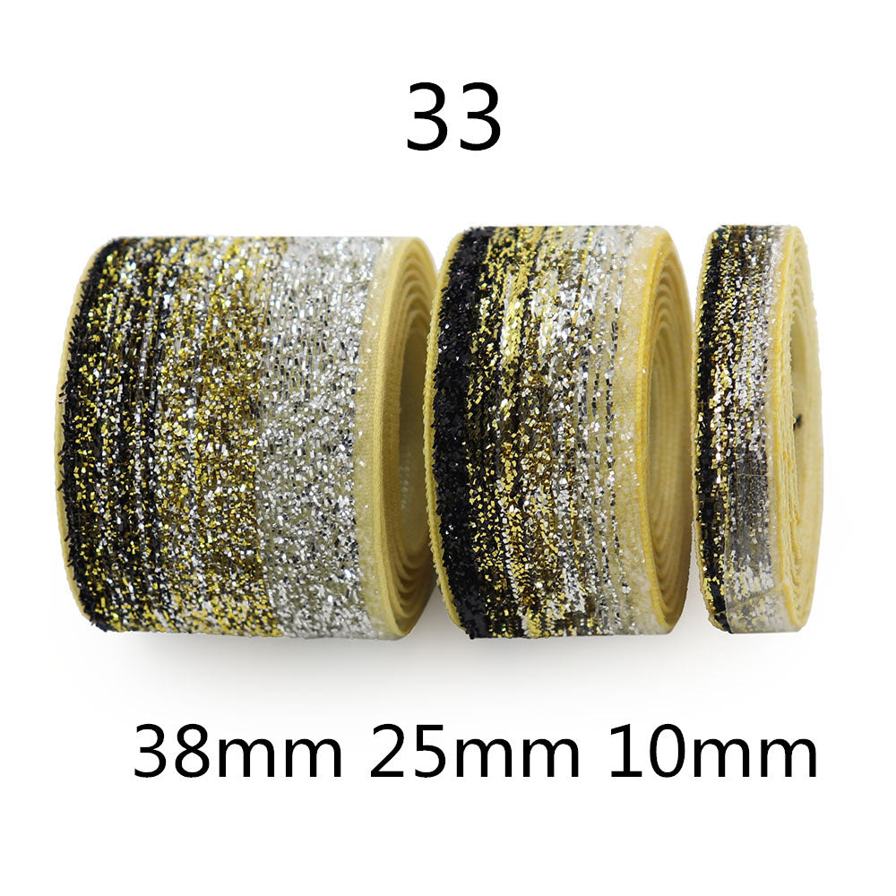 10/25/38mm Gradiens Chenille Szalag Csillogással 3 Méret Csomag