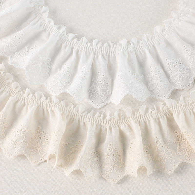 70mm Cotton Pleated Butterfly Lace Trim with Embroidery 5 Yards