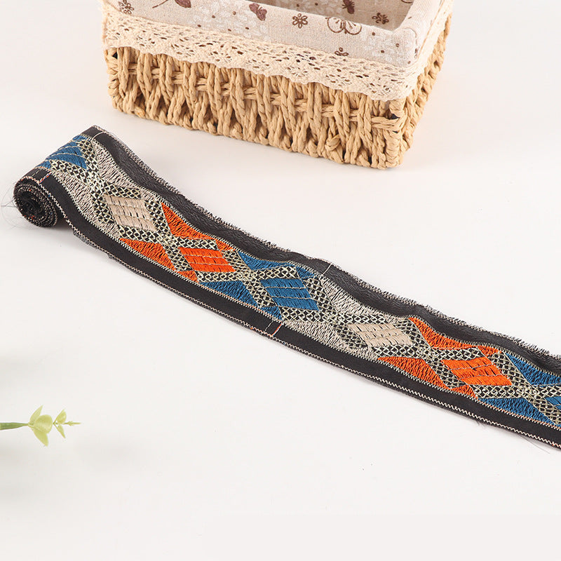 6cm Wide Mesh Lace Trim with X-Shaped Diamond Embroidery 10 Yards