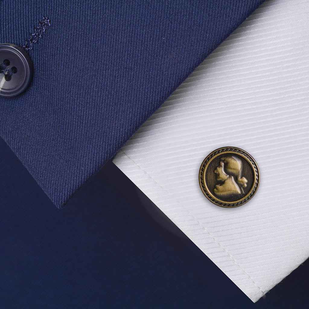 Vintage Bronze Round Portrait Cufflinks for Distinguished Gentlemen