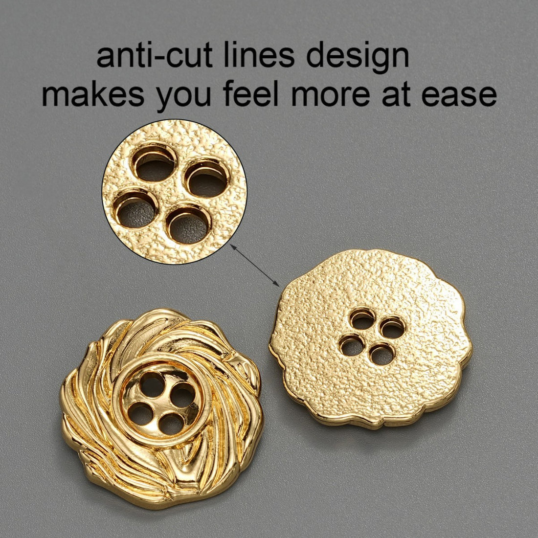 20mm Gold Silver Spiral Design 4-Hole Metal Buttons 15-Piece