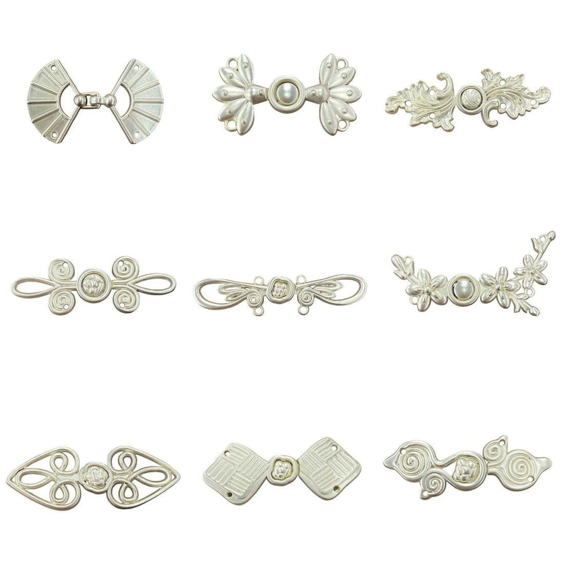 Mist White Metal Frog Buttons for Chinese Hanfu Tang Suit Qipao 6pcs