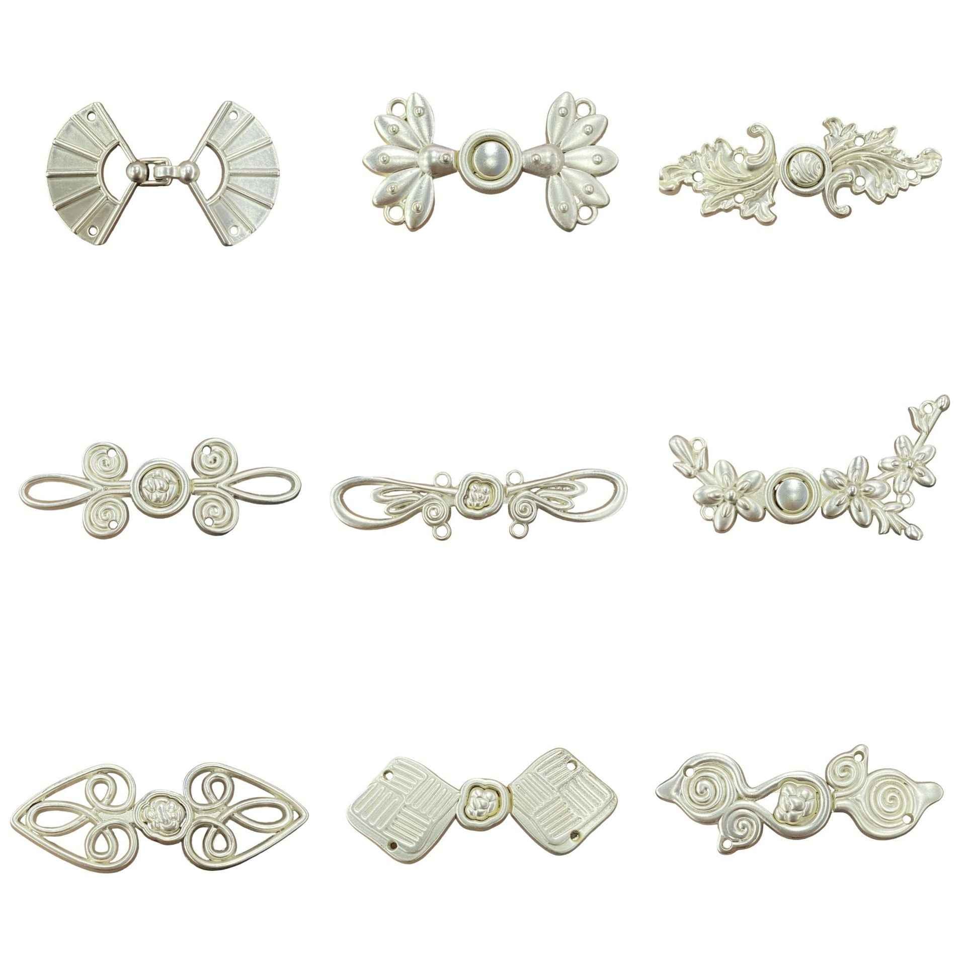 Mist White Metal Frog Buttons for Chinese Hanfu Tang Suit Qipao 6pcs