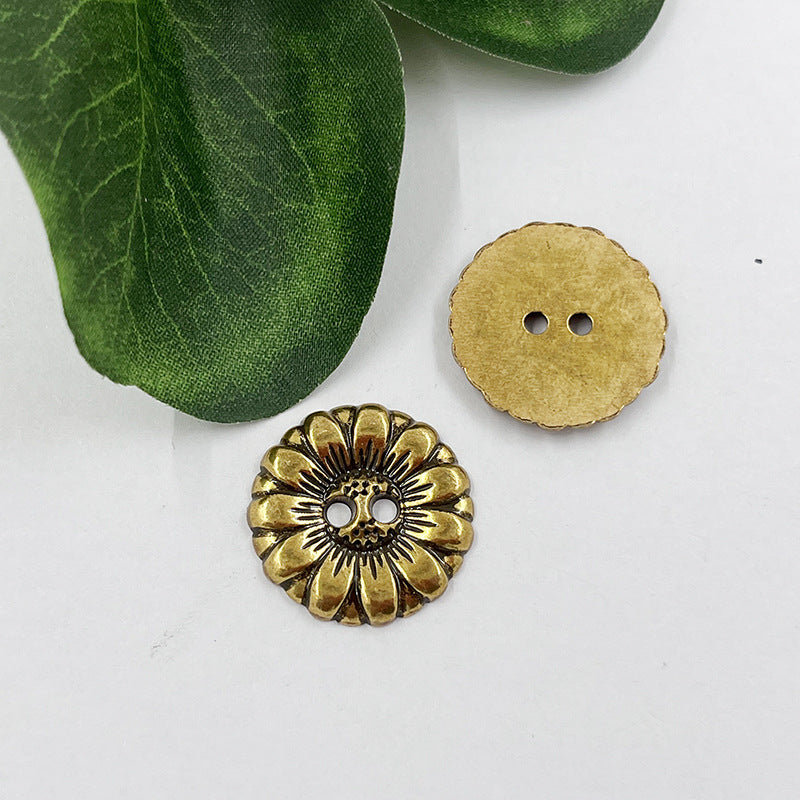 Antique Bronze Sunflower Two-Hole Sewing Buttons 120 Pack