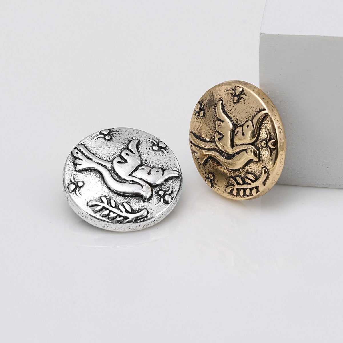 Vintage Flying Bird Embossed Metal Shank Buttons 20-Piece