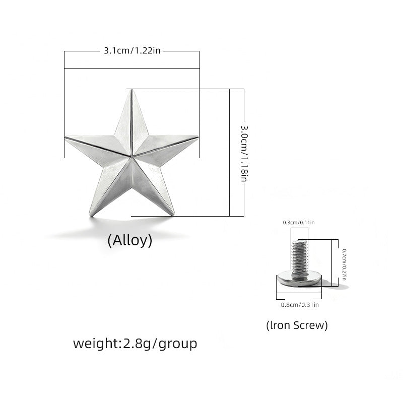 Silver western star screw rivet stud with screw back, 30x31mm