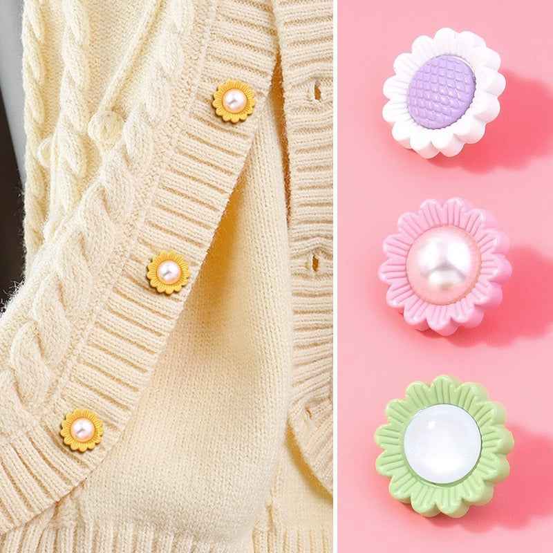 18mm Kids Colorful Sunflower Pearl Dual-Tone Resin Shank Buttons 90pcs
