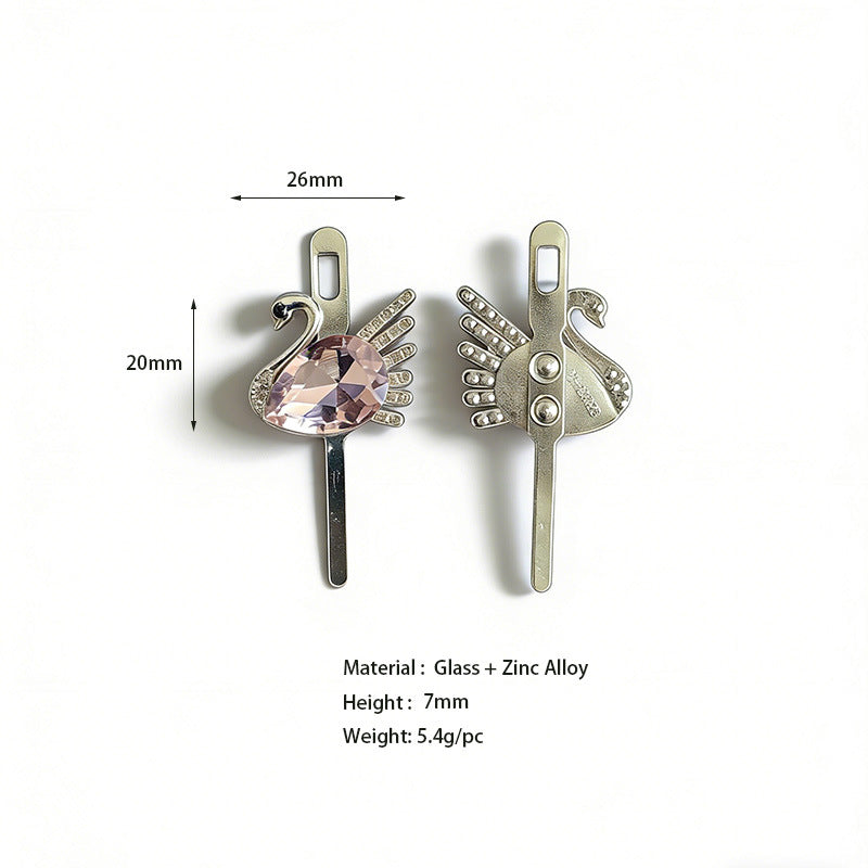 Pink rhinestone decorative shoe buckle clip, silver-tone metal