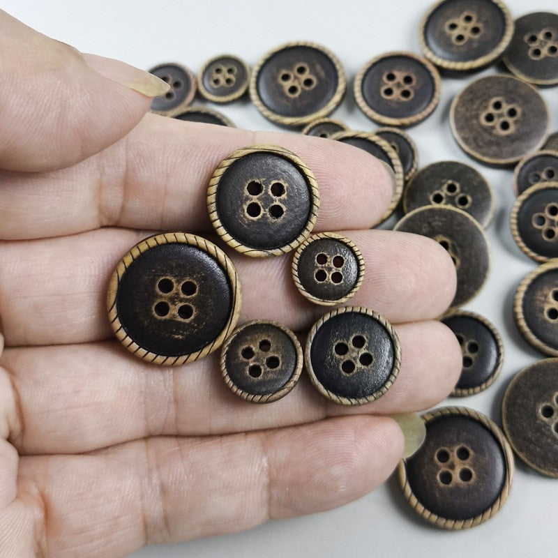 Vintage Brown Natural Wood Round 4-Hole Buttons 50PCS