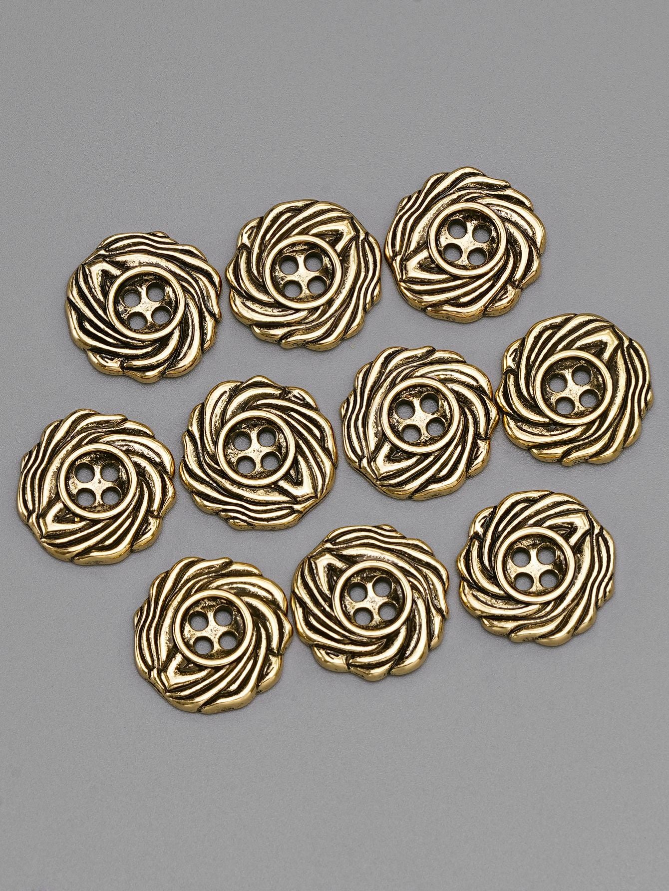 20mm Gold Silver Spiral Design 4-Hole Metal Buttons 15-Piece