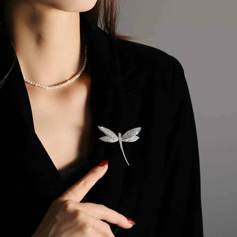 Silver-Tone Dragonfly Brooch – Fully Adorned with Sparkling Zircon Stones