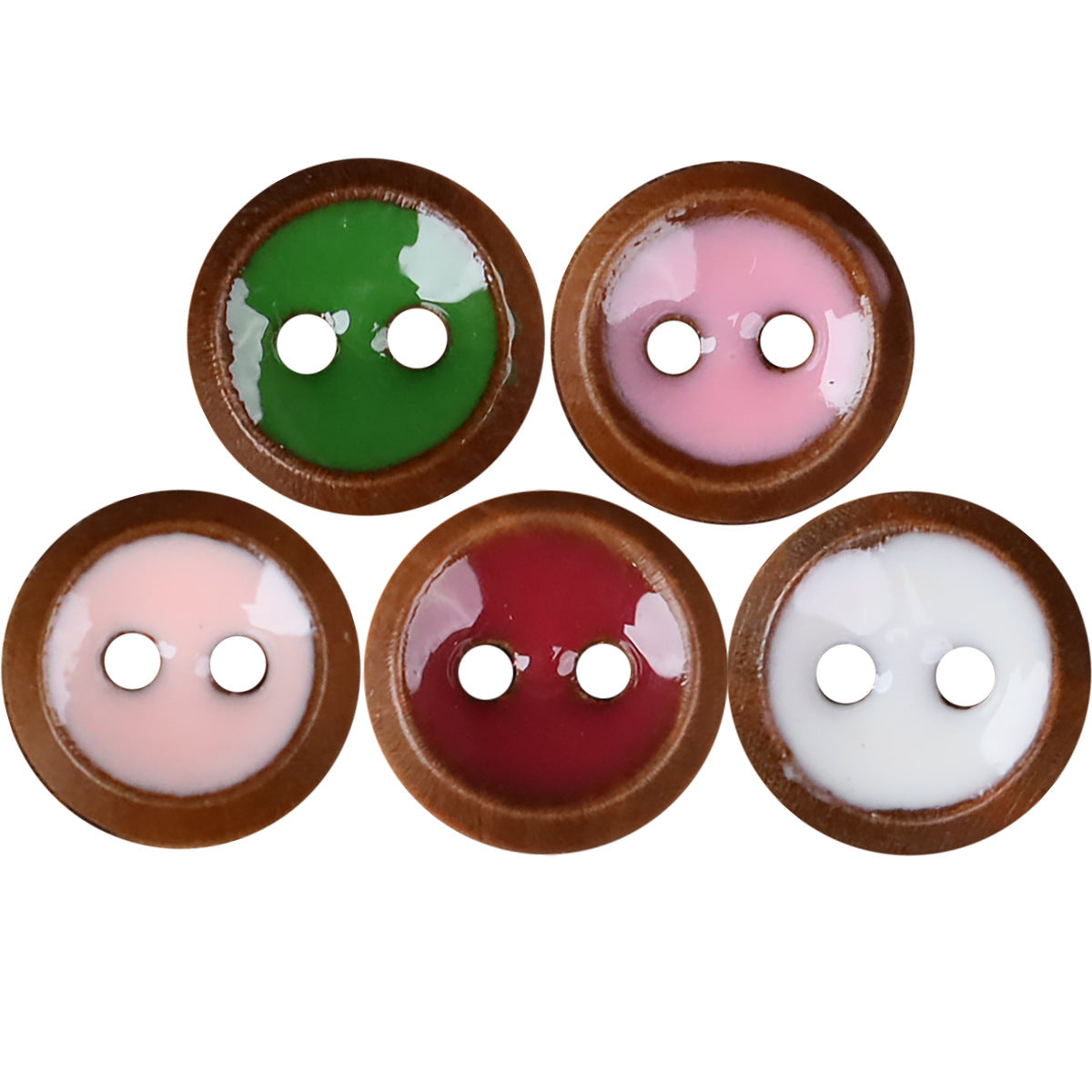 10mm Natural Wood Oil-Drop Round 2-Hole Shirt Buttons – Set of 50 | 5 Colors × 10pcs