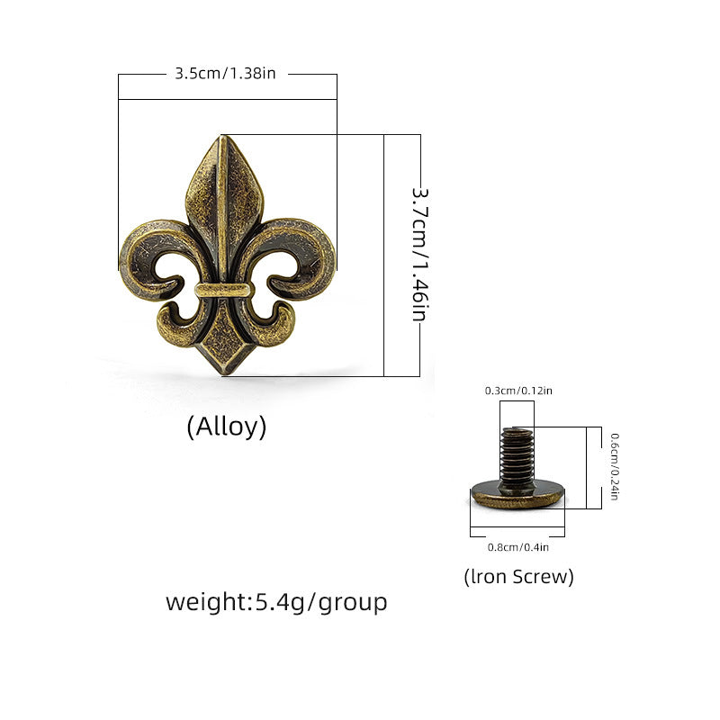 Bronzefarbene Schraubniete mit Fleur-de-lis, 35x37 mm