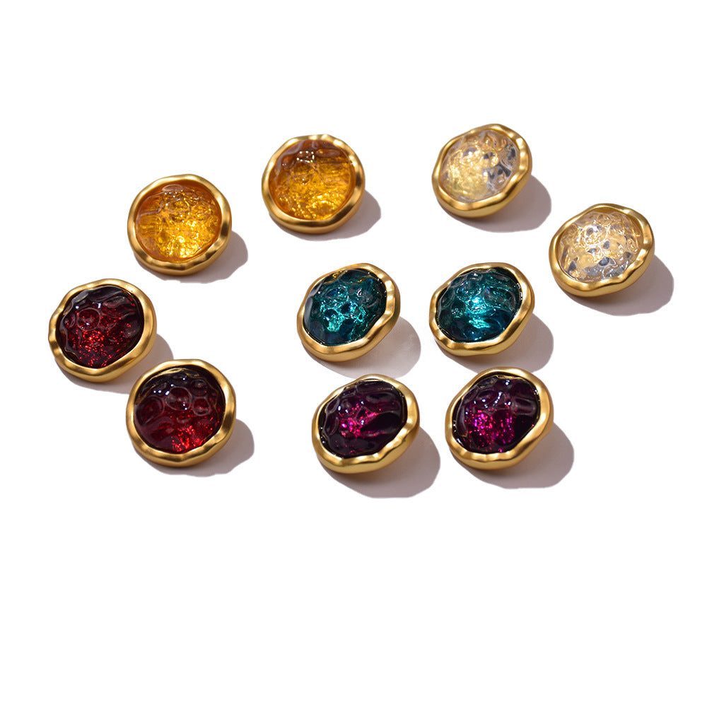 11/18/22mm Retro Gemstone Resin Metal Buttons 12pcs
