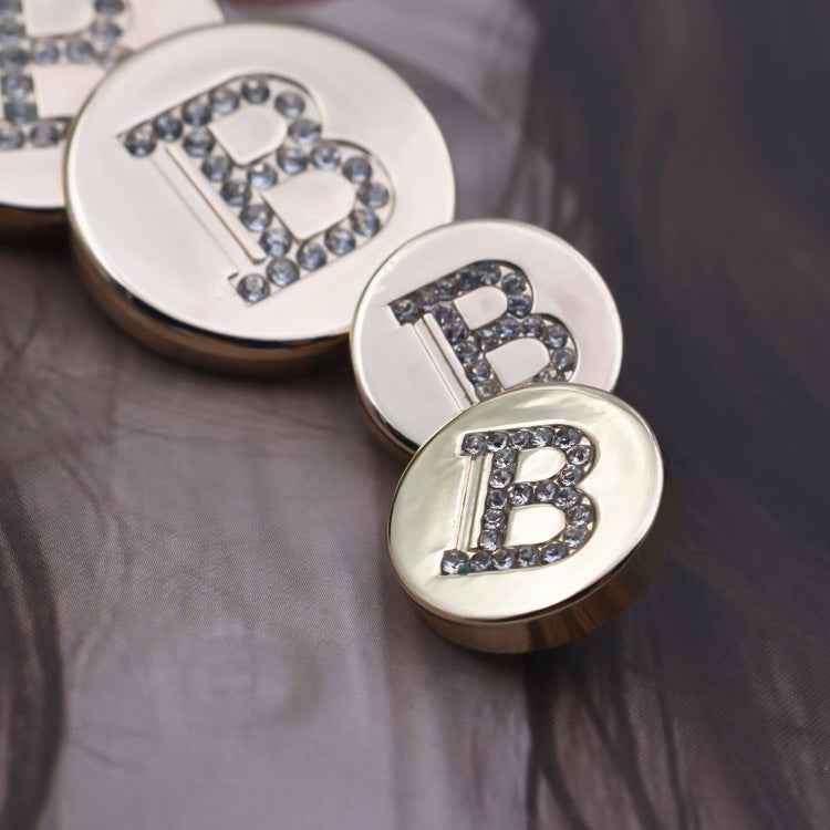 Gold Letter B Shank Buttons Rhinestones for Knitwear Cardigans 12 Pack