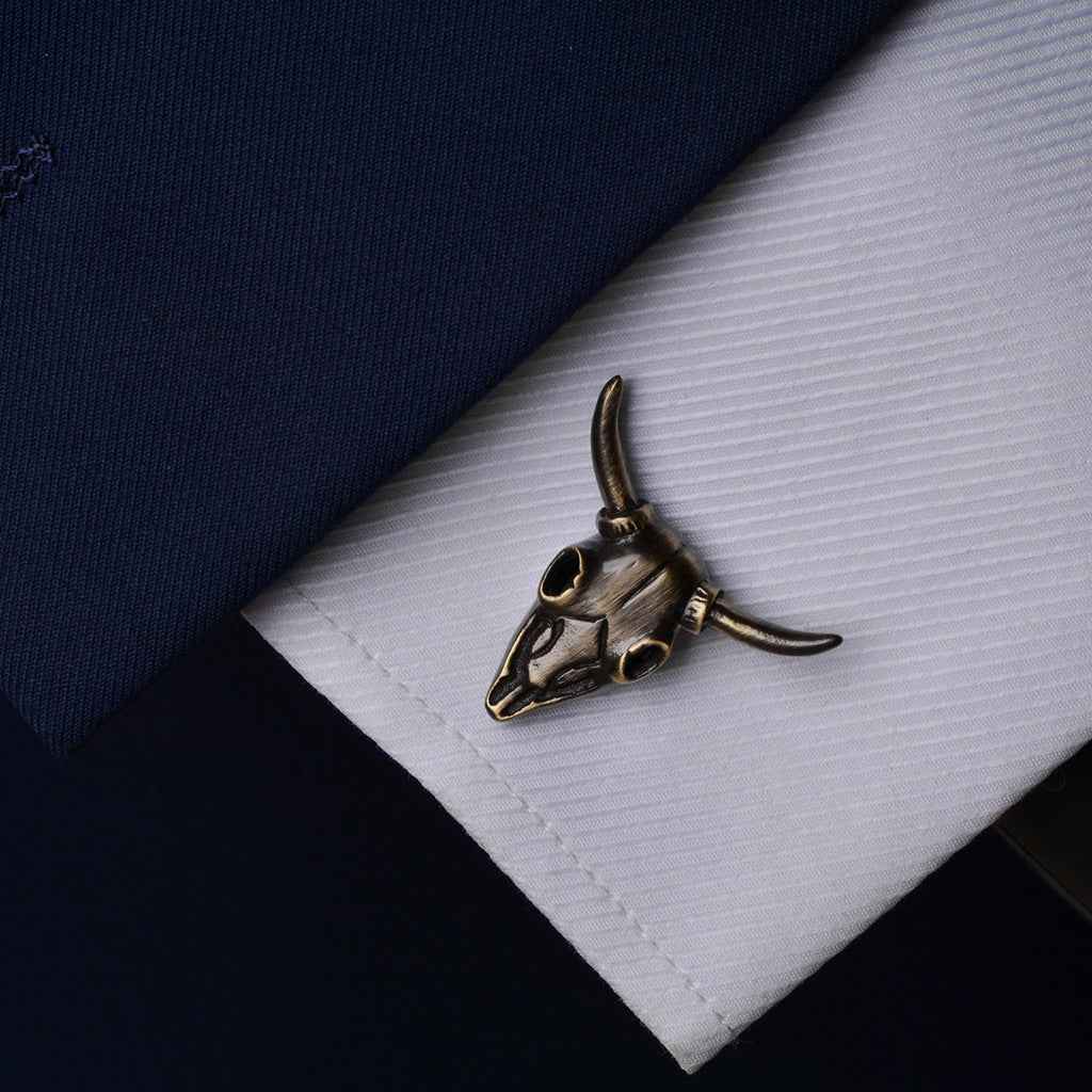 Vintage Bronze Bull Skull Cufflinks for Men