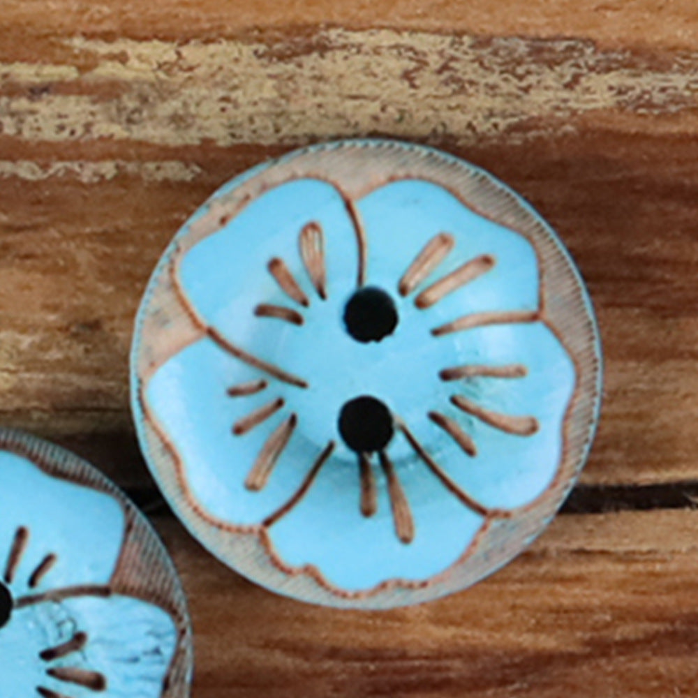 Vintage Floral Pattern Round 2-Hole Wood Buttons – Set of 30