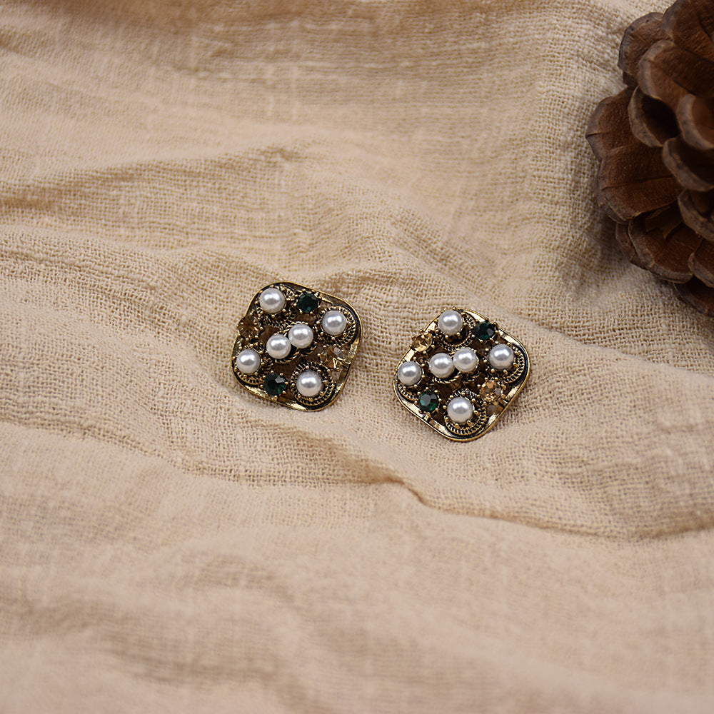 20mm Square Pearl & Crystal Metal Knitwear Buttons 10-Pack