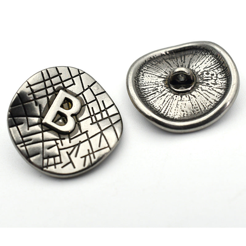 23mm Bronzed Antik Ezüst B Betű Ívelt Fém Gombok 20db