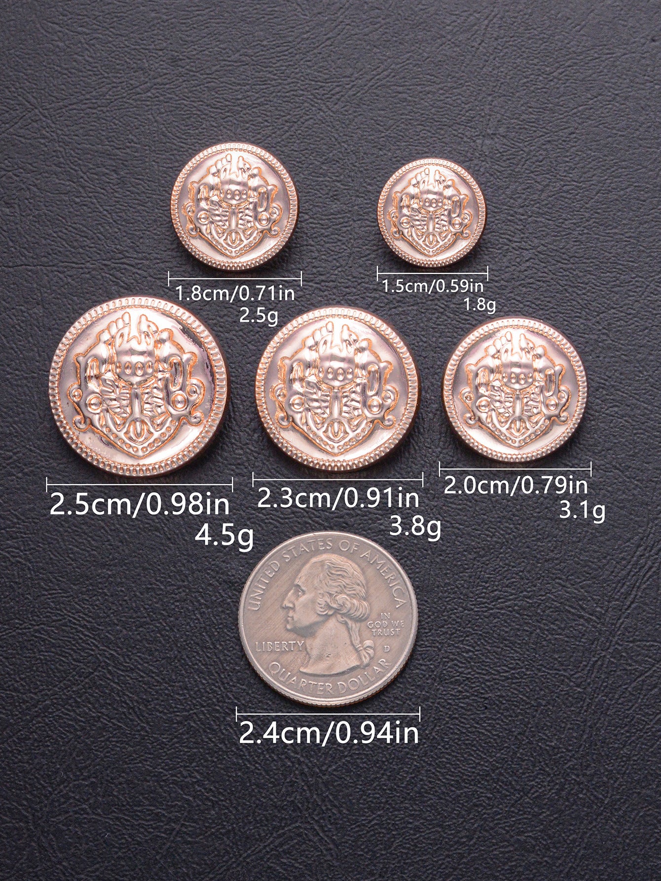 British Style Embossed Decorative Metal Shank Buttons 30pcs Mixed Size