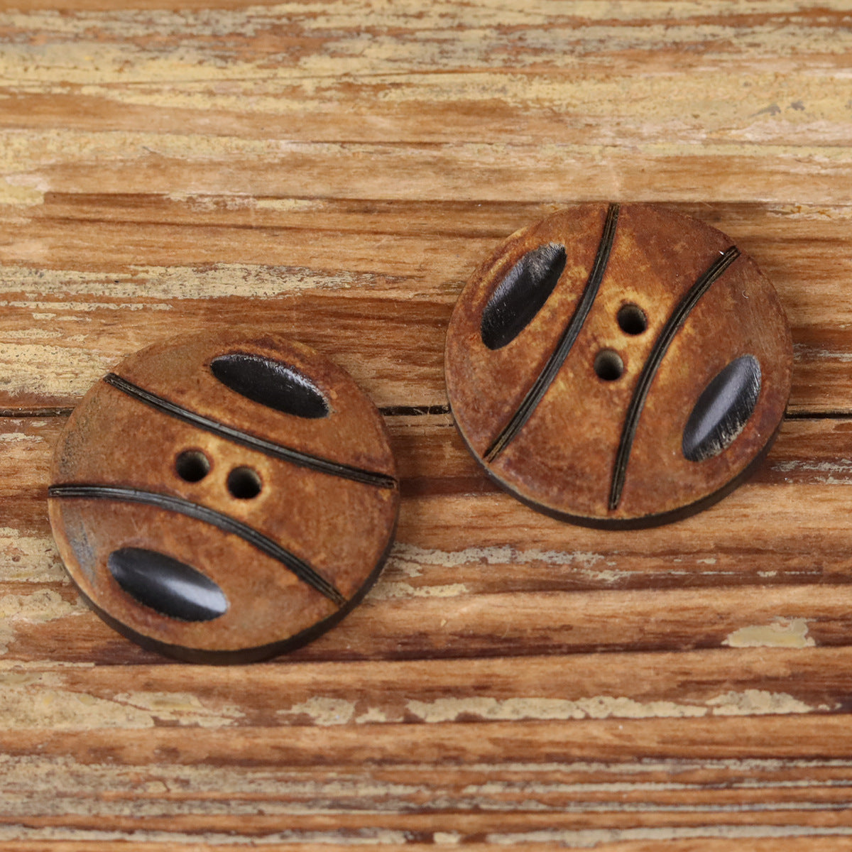 25mm Basketball Texture Black Scorched Handmade Horn Buttons 2-Hole | Pack of 10
