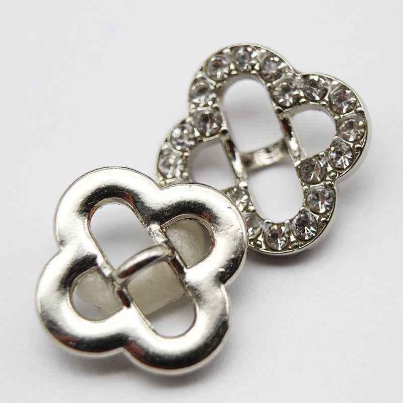 15mm Chinese Clover Rhinestone Shank Metal Buttons 20pcs